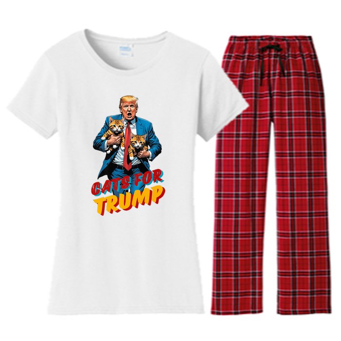 Cats For Trump 2024 Election Funny Trump Cats Lover Women's Flannel Pajama Set