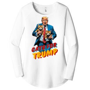 Cats For Trump 2024 Election Funny Trump Cats Lover Women's Perfect Tri Tunic Long Sleeve Shirt