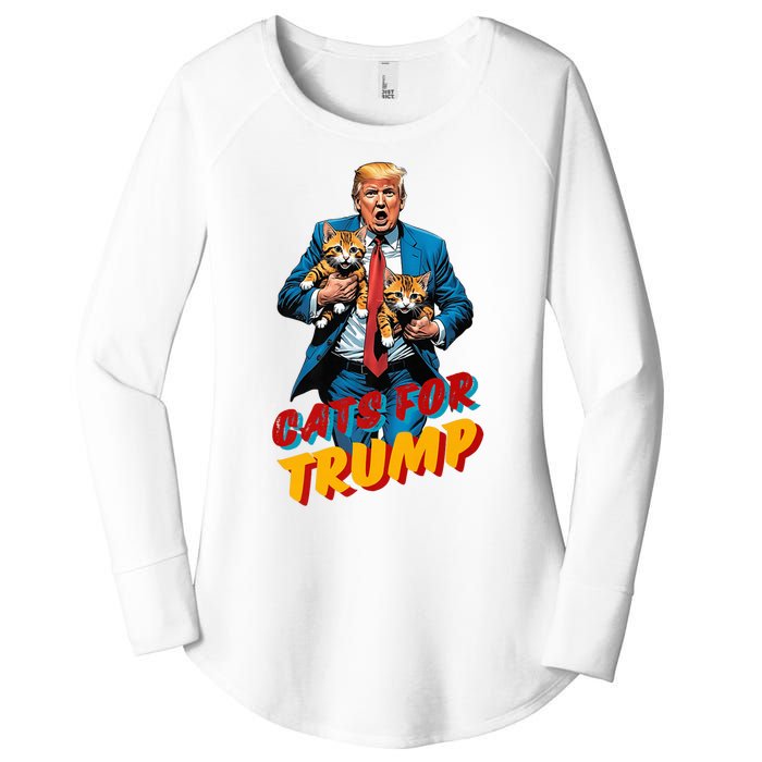 Cats For Trump 2024 Election Funny Trump Cats Lover Women's Perfect Tri Tunic Long Sleeve Shirt