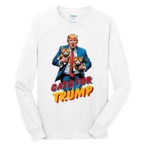 Cats For Trump 2024 Election Funny Trump Cats Lover Tall Long Sleeve T-Shirt