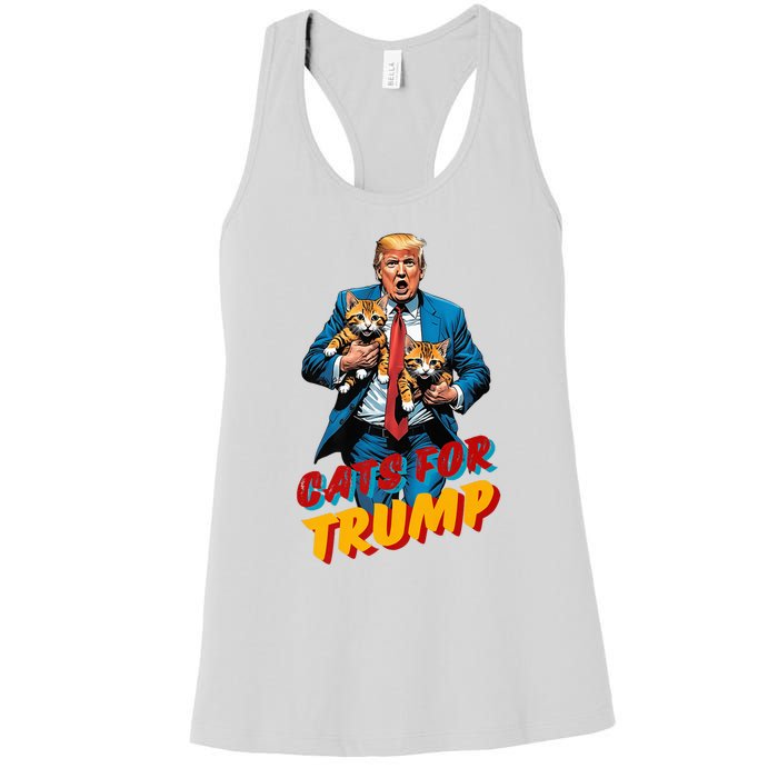 Cats For Trump 2024 Election Funny Trump Cats Lover Women's Racerback Tank