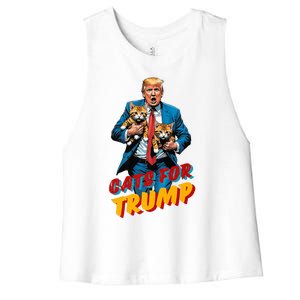 Cats For Trump 2024 Election Funny Trump Cats Lover Women's Racerback Cropped Tank