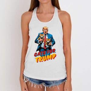 Cats For Trump 2024 Election Funny Trump Cats Lover Women's Knotted Racerback Tank