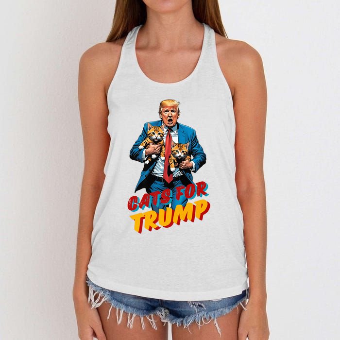 Cats For Trump 2024 Election Funny Trump Cats Lover Women's Knotted Racerback Tank