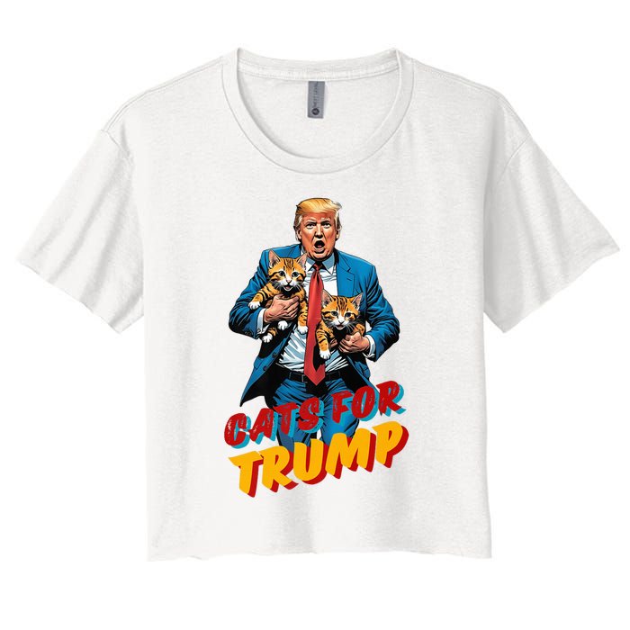 Cats For Trump 2024 Election Funny Trump Cats Lover Women's Crop Top Tee