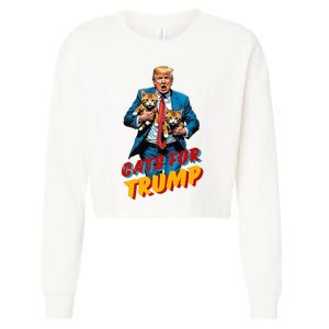 Cats For Trump 2024 Election Funny Trump Cats Lover Cropped Pullover Crew