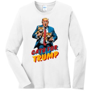 Cats For Trump 2024 Election Funny Trump Cats Lover Ladies Long Sleeve Shirt