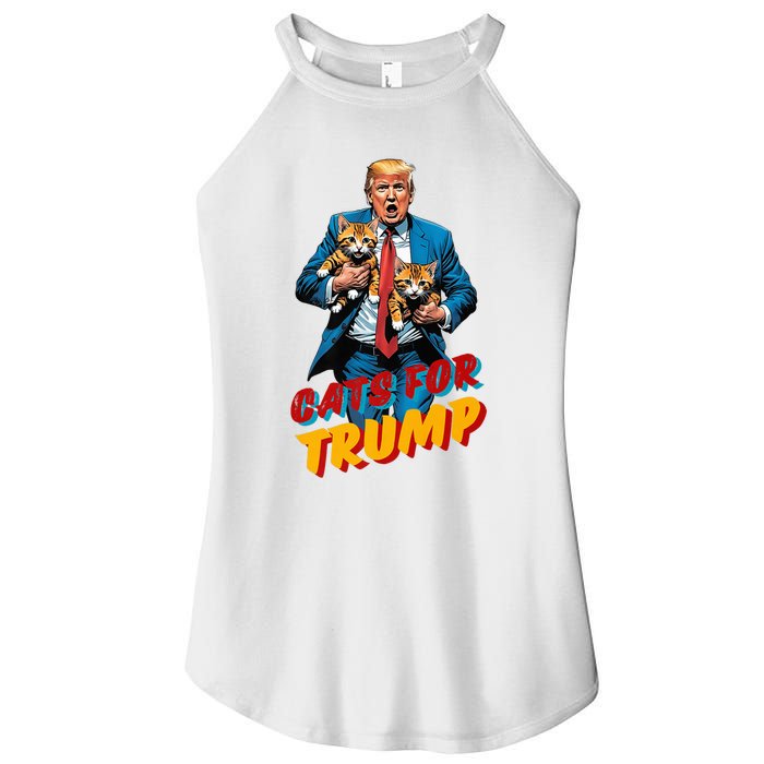 Cats For Trump 2024 Election Funny Trump Cats Lover Women's Perfect Tri Rocker Tank