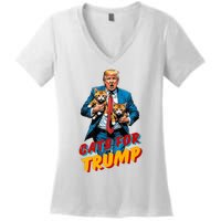 Cats For Trump 2024 Election Funny Trump Cats Lover Women's V-Neck T-Shirt