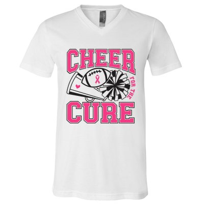 Cheer For The Cure Breast Cancer Football And Cheer V-Neck T-Shirt