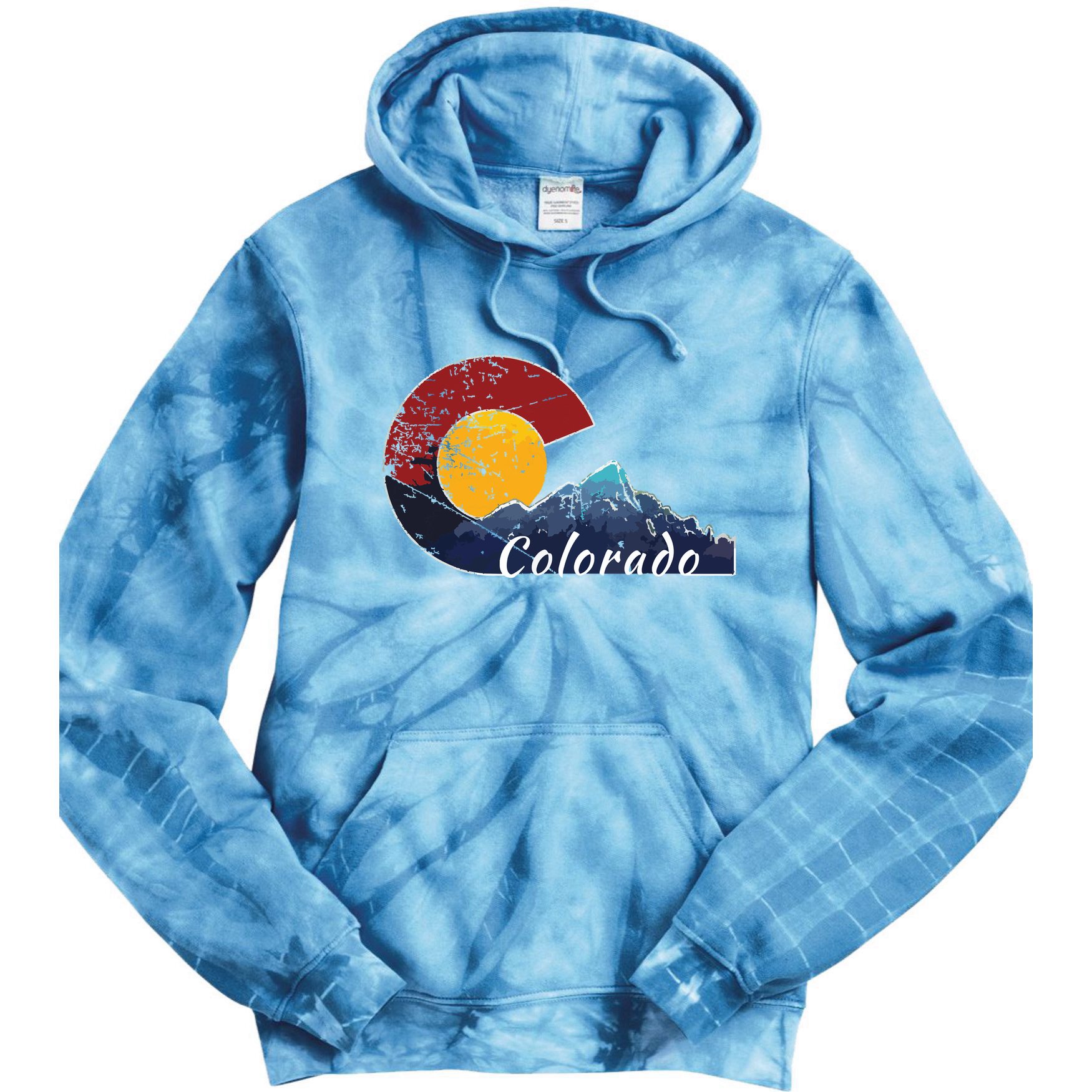 Colorado Flag Themed Mountain Scenery Colorado Tie Dye Hoodie