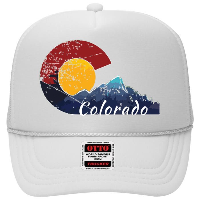 Colorado Flag Themed Mountain Scenery Colorado High Crown Mesh Back Trucker Hat