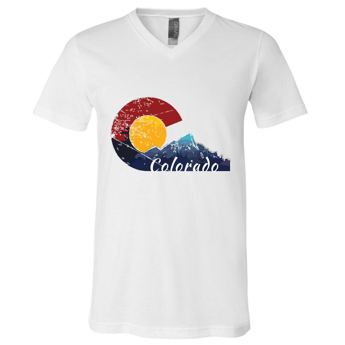Colorado Flag Themed Mountain Scenery Colorado V-Neck T-Shirt