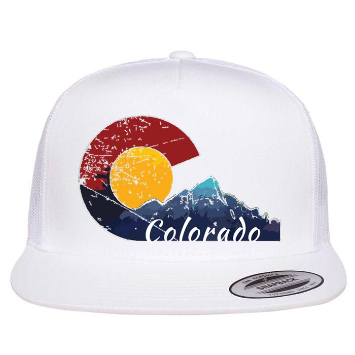 Colorado Flag Themed Mountain Scenery Colorado Flat Bill Trucker Hat