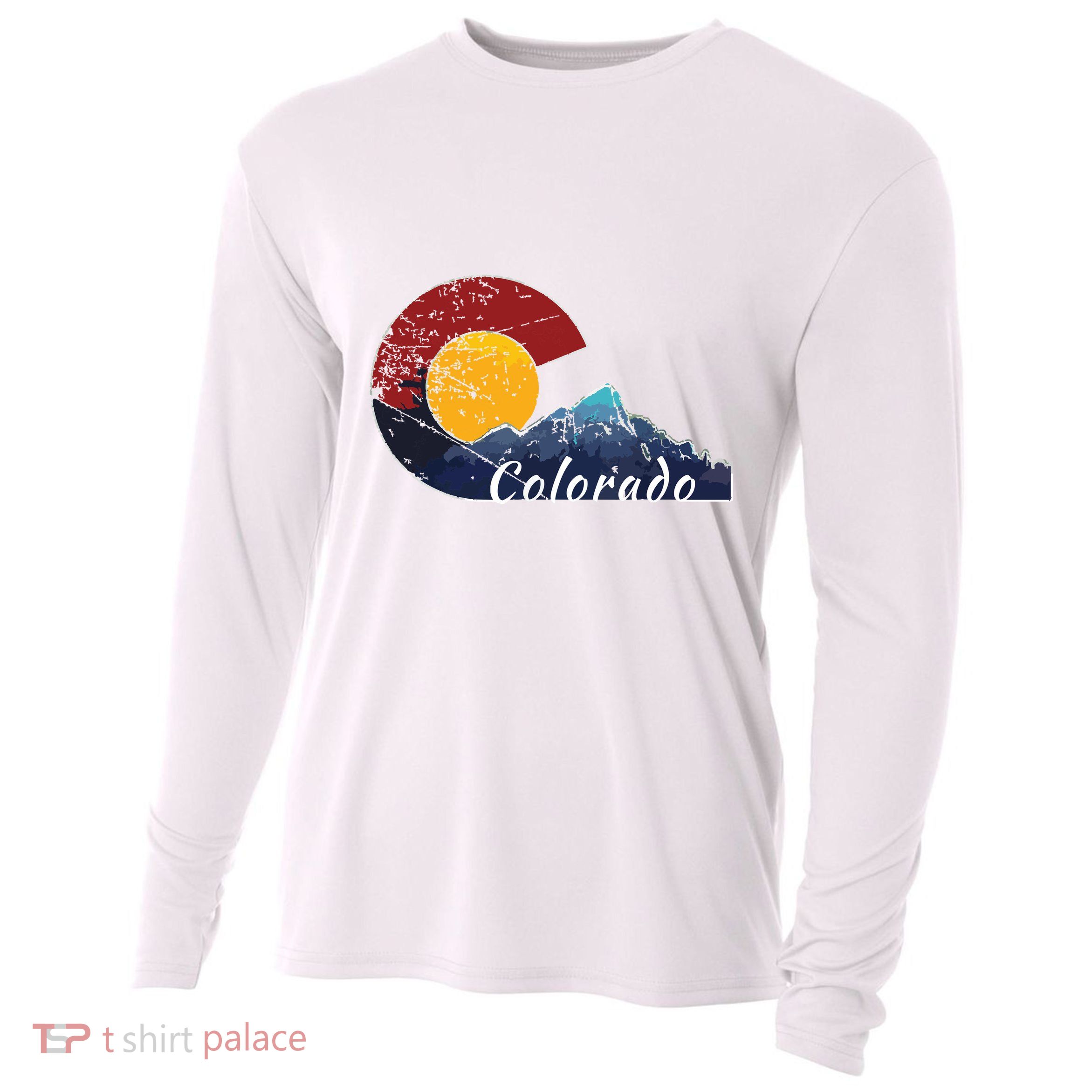 Colorado Flag Themed Mountain Scenery Colorado Cooling Performance Long Sleeve Crew