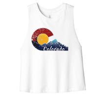 Colorado Flag Themed Mountain Scenery Colorado Women's Racerback Cropped Tank