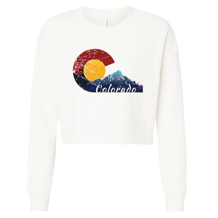 Colorado Flag Themed Mountain Scenery Colorado Cropped Pullover Crew