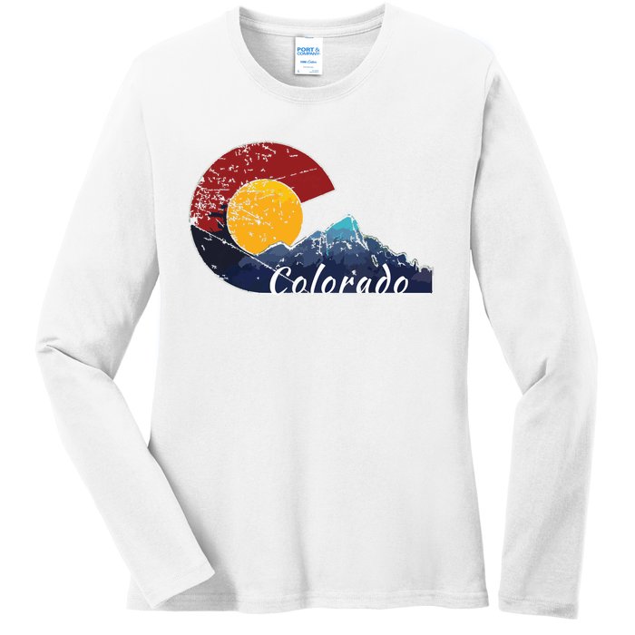 Colorado Flag Themed Mountain Scenery Colorado Ladies Long Sleeve Shirt