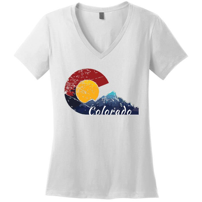 Colorado Flag Themed Mountain Scenery Colorado Women's V-Neck T-Shirt