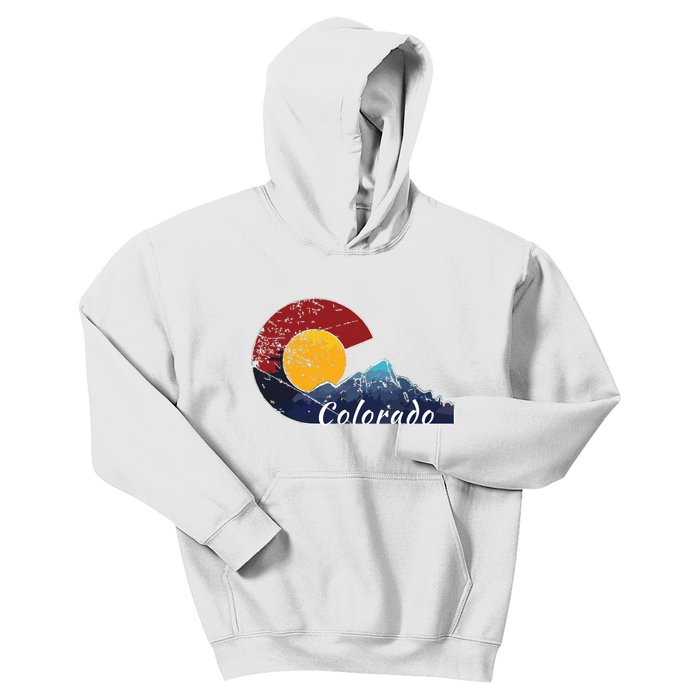 Colorado Flag Themed Mountain Scenery Colorado Kids Hoodie