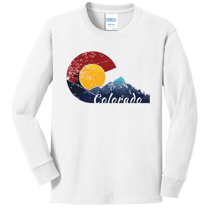 Colorado Flag Themed Mountain Scenery Colorado Kids Long Sleeve Shirt