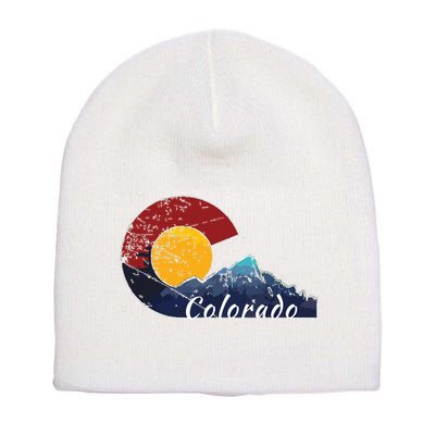 Colorado Flag Themed Mountain Scenery Colorado Short Acrylic Beanie