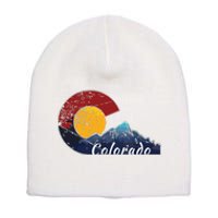 Colorado Flag Themed Mountain Scenery Colorado Short Acrylic Beanie