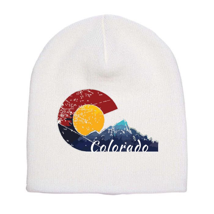 Colorado Flag Themed Mountain Scenery Colorado Short Acrylic Beanie