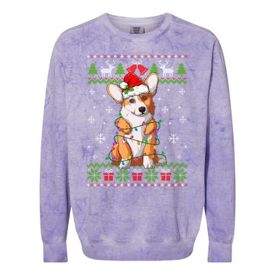 Cute Funny Ugly Christmas Corgi Dog Xmas Lights Gift Colorblast Crewneck Sweatshirt