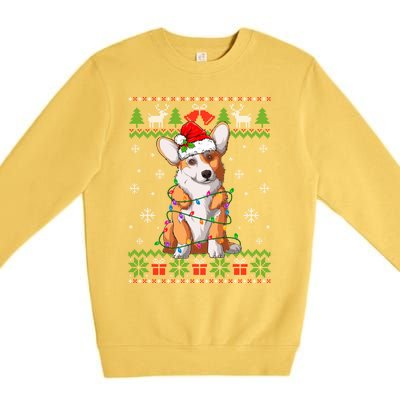 Cute Funny Ugly Christmas Corgi Dog Xmas Lights Gift Premium Crewneck Sweatshirt