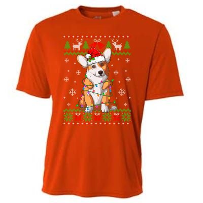 Cute Funny Ugly Christmas Corgi Dog Xmas Lights Gift Cooling Performance Crew T-Shirt