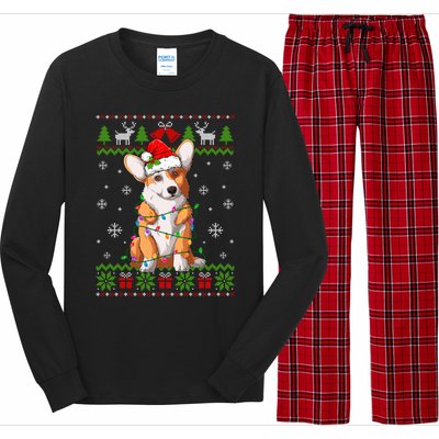 Cute Funny Ugly Christmas Corgi Dog Xmas Lights Gift Long Sleeve Pajama Set