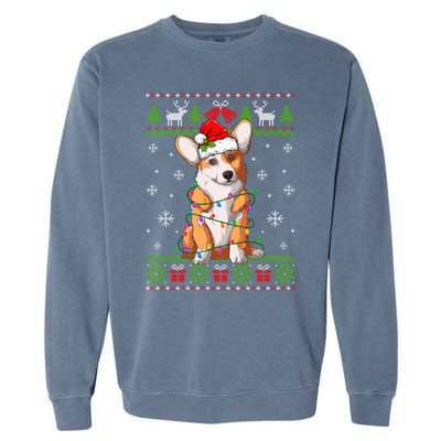 Cute Funny Ugly Christmas Corgi Dog Xmas Lights Gift Garment-Dyed Sweatshirt