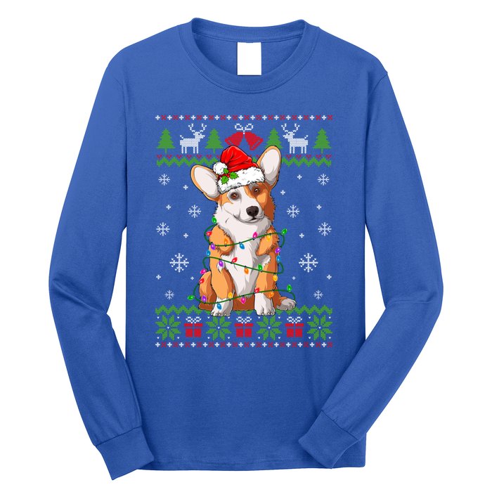 Cute Funny Ugly Christmas Corgi Dog Xmas Lights Gift Long Sleeve Shirt