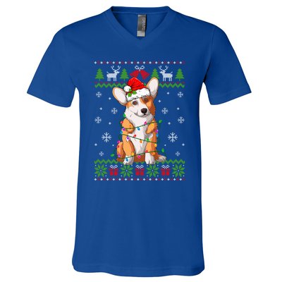 Cute Funny Ugly Christmas Corgi Dog Xmas Lights Gift V-Neck T-Shirt