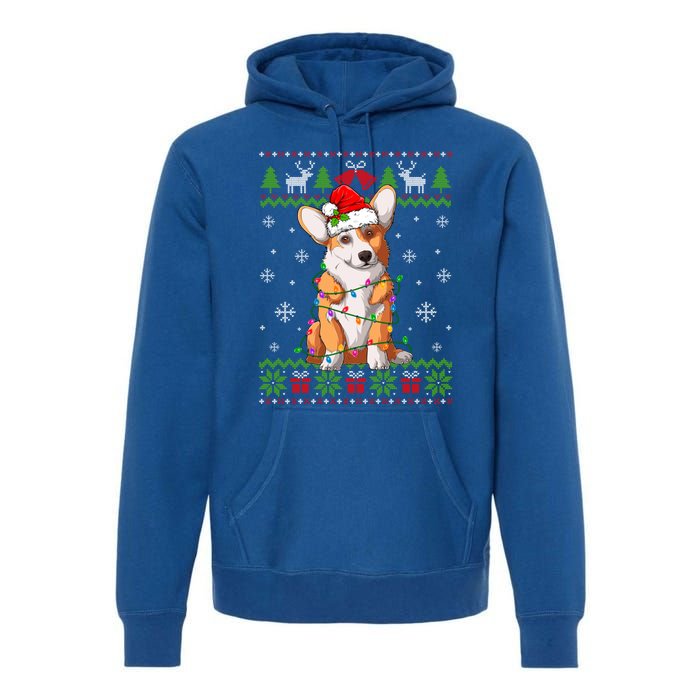 Cute Funny Ugly Christmas Corgi Dog Xmas Lights Gift Premium Hoodie