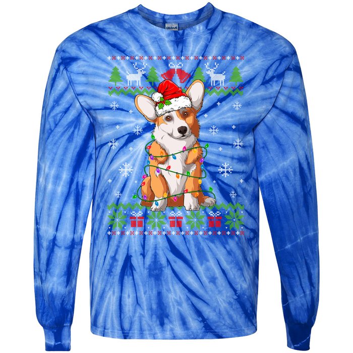 Cute Funny Ugly Christmas Corgi Dog Xmas Lights Gift Tie-Dye Long Sleeve Shirt