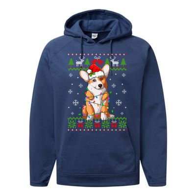 Cute Funny Ugly Christmas Corgi Dog Xmas Lights Gift Performance Fleece Hoodie