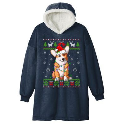 Cute Funny Ugly Christmas Corgi Dog Xmas Lights Gift Hooded Wearable Blanket