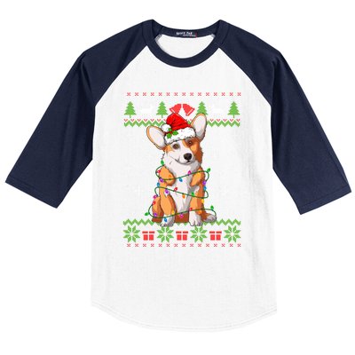 Cute Funny Ugly Christmas Corgi Dog Xmas Lights Gift Baseball Sleeve Shirt