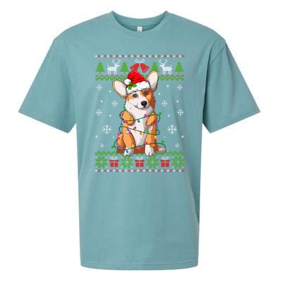 Cute Funny Ugly Christmas Corgi Dog Xmas Lights Gift Sueded Cloud Jersey T-Shirt