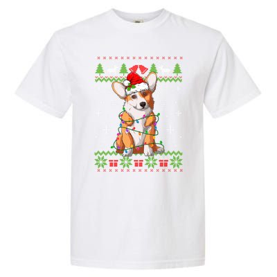 Cute Funny Ugly Christmas Corgi Dog Xmas Lights Gift Garment-Dyed Heavyweight T-Shirt