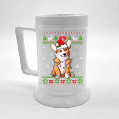 Cute Funny Ugly Christmas Corgi Dog Xmas Lights Gift Beer Stein