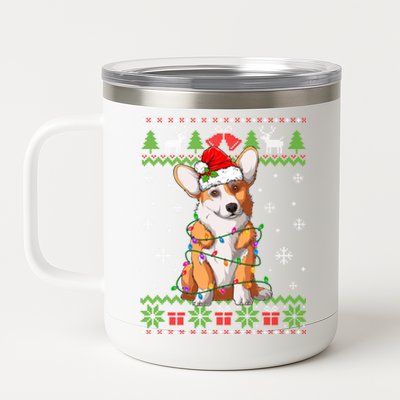 Cute Funny Ugly Christmas Corgi Dog Xmas Lights Gift 12 oz Stainless Steel Tumbler Cup