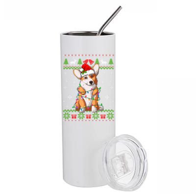 Cute Funny Ugly Christmas Corgi Dog Xmas Lights Gift Stainless Steel Tumbler