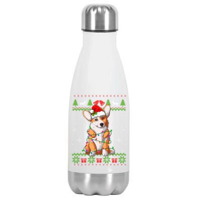 Cute Funny Ugly Christmas Corgi Dog Xmas Lights Gift Stainless Steel Insulated Water Bottle