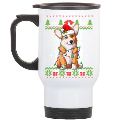 Cute Funny Ugly Christmas Corgi Dog Xmas Lights Gift Stainless Steel Travel Mug