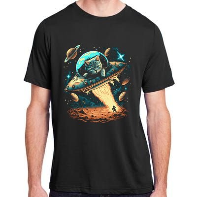 Cat Flying Ufo Aliens Galaxy Kitty Space Astronaut Adult ChromaSoft Performance T-Shirt