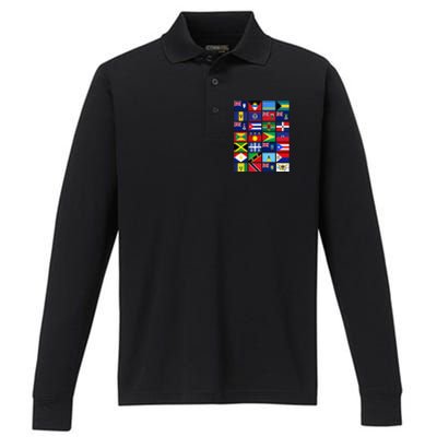 Caribbean Flags Unity Pride Souvenir Geography Gift Performance Long Sleeve Polo