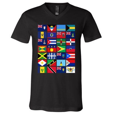 Caribbean Flags Unity Pride Souvenir Geography Gift V-Neck T-Shirt